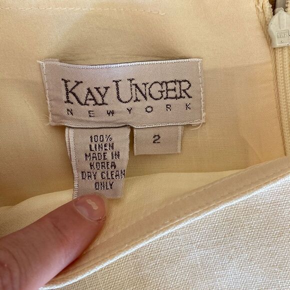 Vintage Cream and Pastel Yellow Mini Linen Dress Size 2 - Picture 7 of 12